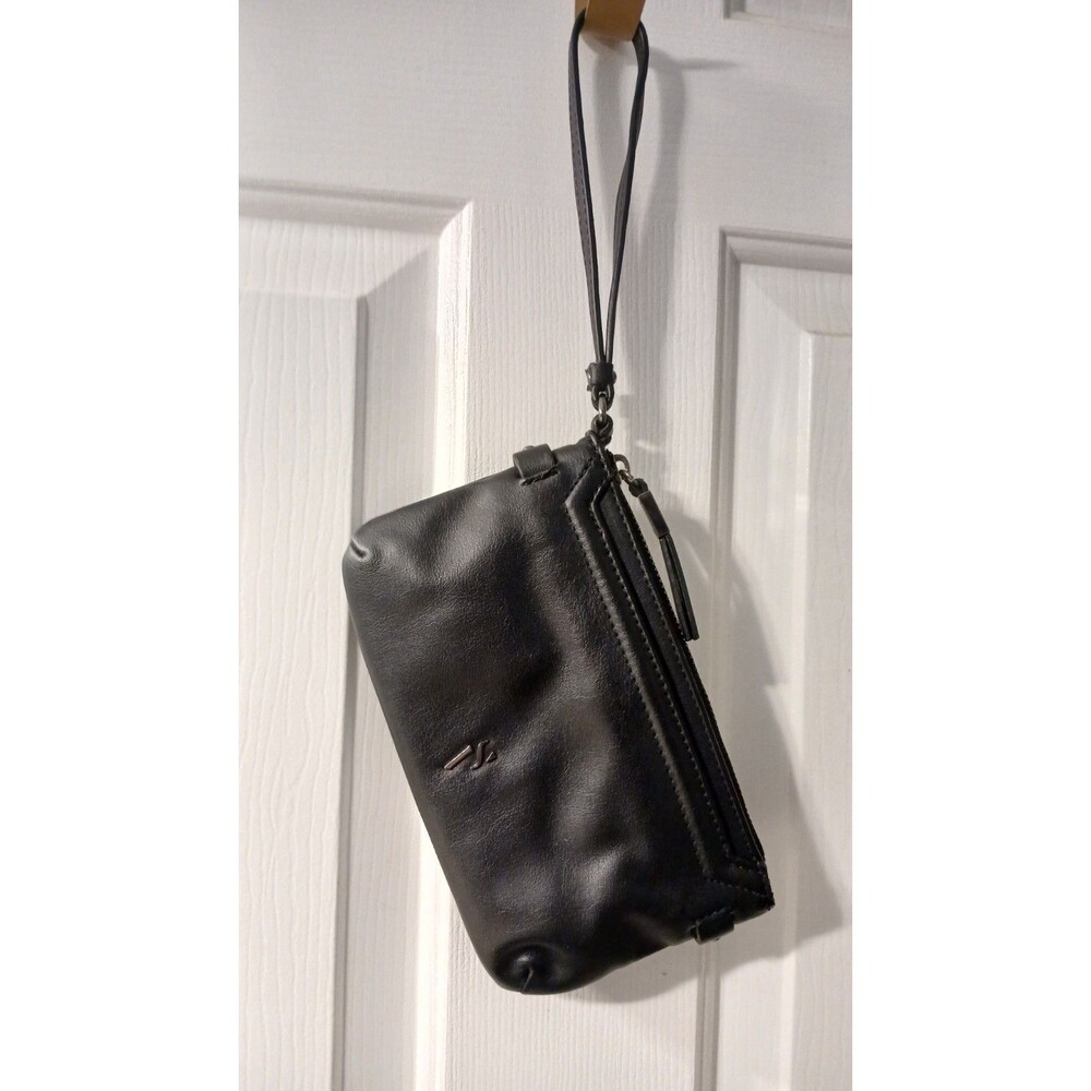 Simply Vera by Vera Wang Black Wristlet Zip Closure Matte Finish Silver Hardware